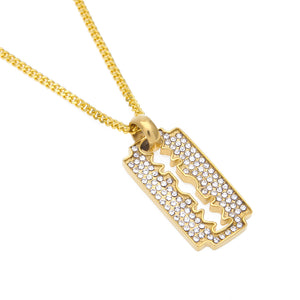 Gold Razor Blade CZ Necklace