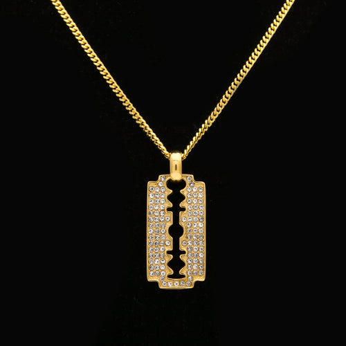 Gold Razor Blade CZ Necklace