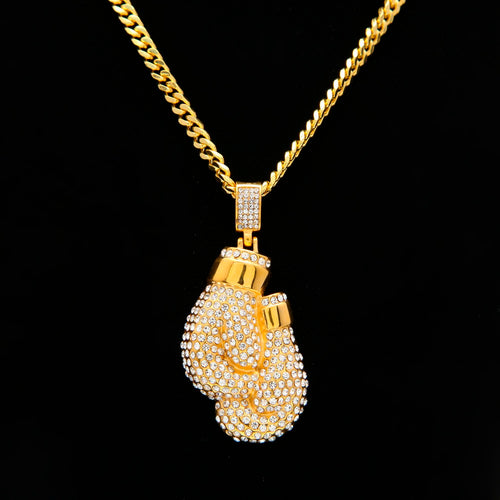 Gold Boxing Gloves CZ Necklace