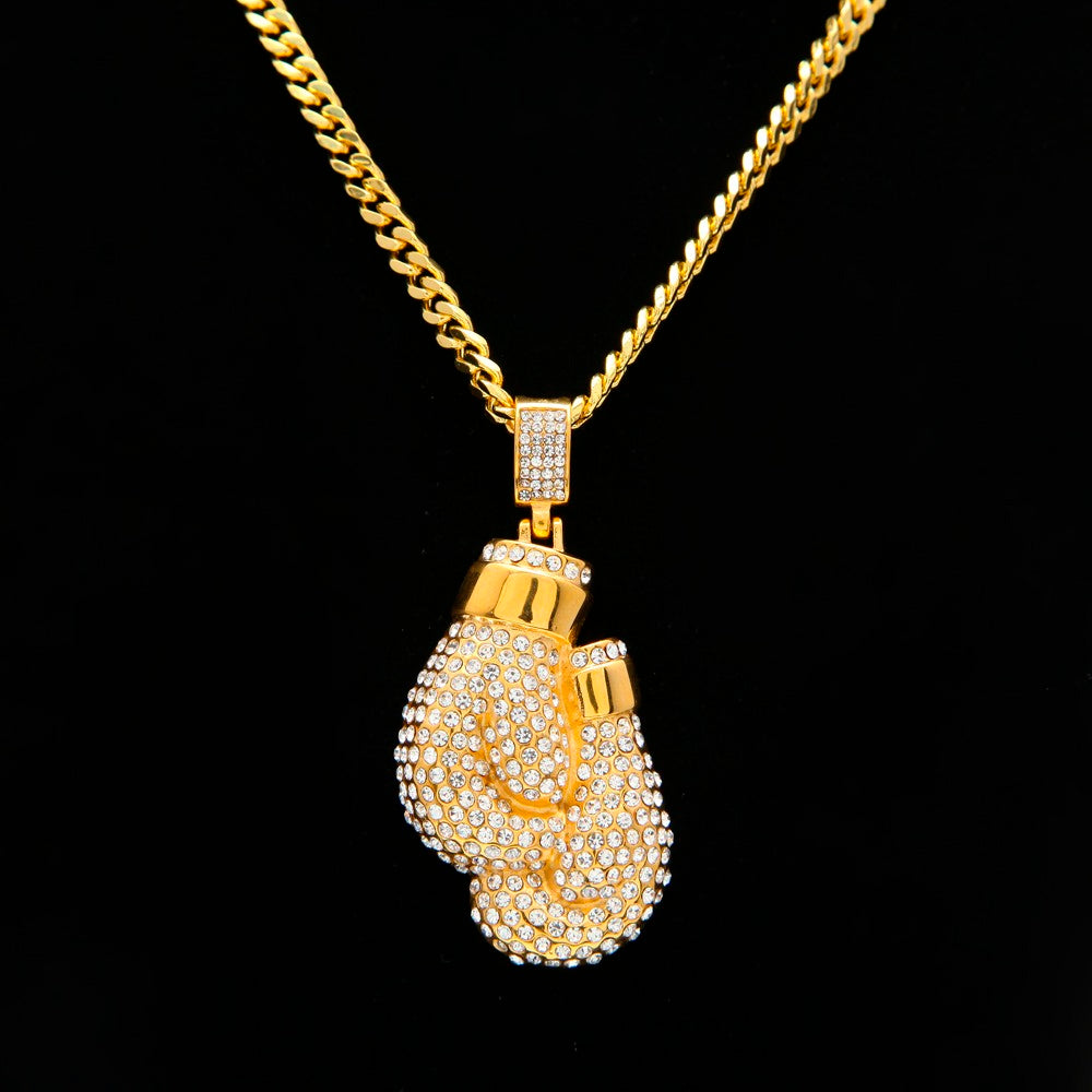 Gold Boxing Gloves CZ Necklace