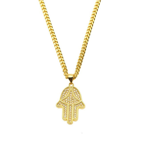 Gold Fatima Hand CZ Necklace