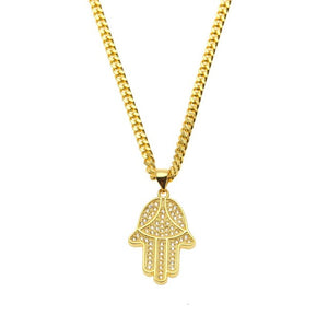 Gold Fatima Hand CZ Necklace