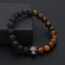 Lava Stone/ Tiger Eye Beaded Skull Bracelet