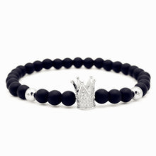 Black Obsidian Crown CZ Beaded Bracelet