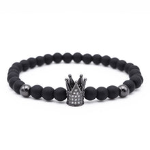 Black Obsidian Crown CZ Beaded Bracelet