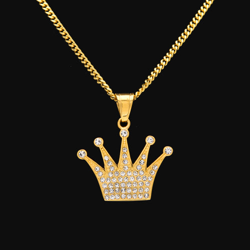 Gold Crown CZ Necklace