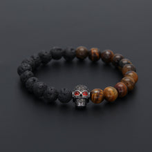 Lava Stone/ Tiger Eye Beaded Skull Bracelet