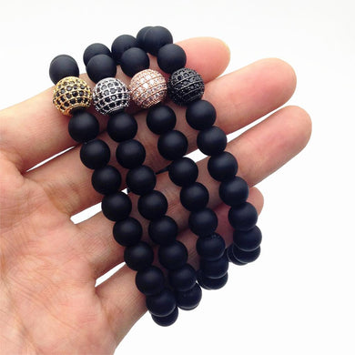 Black Obsidian CZ Beaded Bracelet