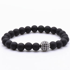 Black Obsidian CZ Beaded Bracelet